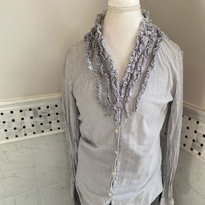 J crew pin strip ruffle button down shirt